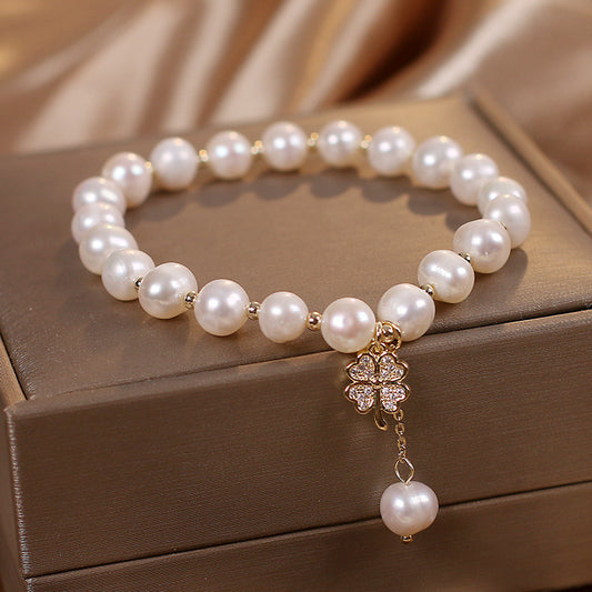 Natural Freshwater Pearl Bracelet Light Luxury Four-leaf Clover Simple Hand Jewelry